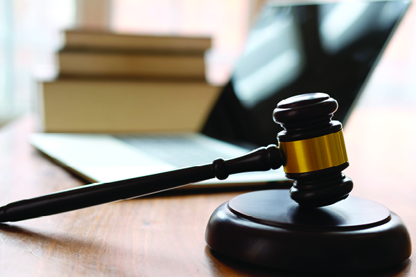 Courtroom gavel and books