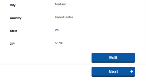 A screenshot of the address information tab on the Payment Setup screen.