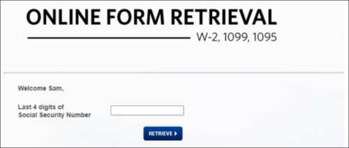 A screenshot of the Online Form Retrieval screen showing a field for entering the last four digits of your Social Security number.