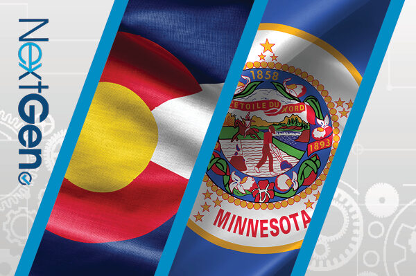 Colorado and Minnesota flags with the NextGen logo