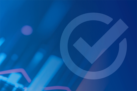 Abstract blue image with lines and an icon of a checkmark inside a circle