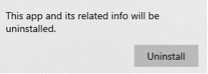 A screenshot of a pop-up message that says "This app and its related info will be uninstalled."