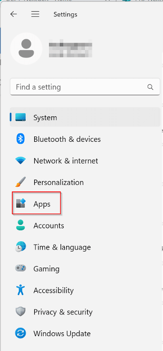 A screenshot of the Windows 11 Settings menu with the Apps option selected.