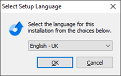 A screenshot of the Select Setup Language window with the OK button selected.